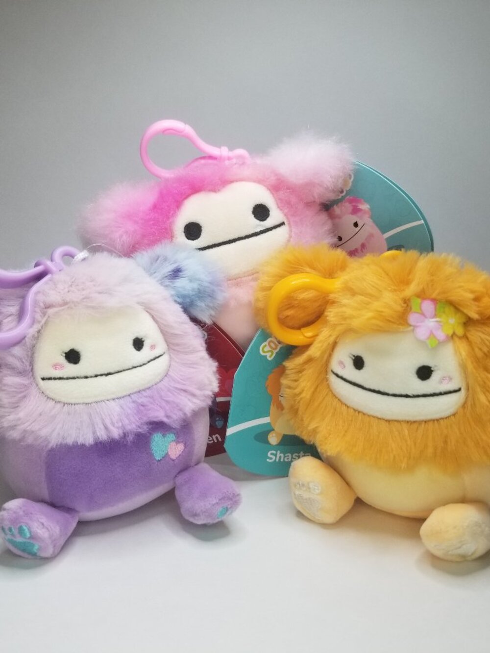 NWT 3" Clips Caparinne, Eden, Shasta The Bigfoot Squishmallow Plush Toy Bundle